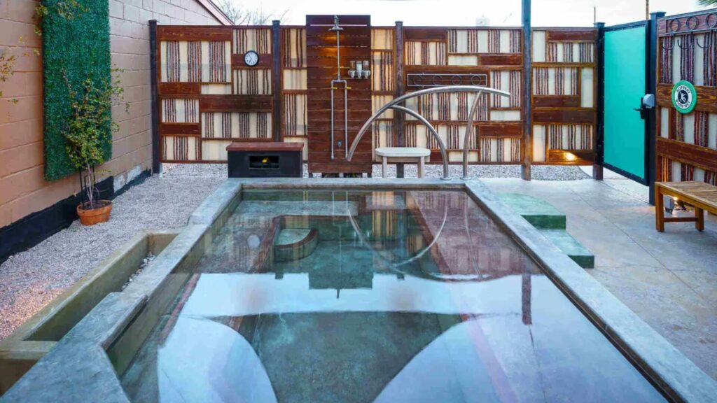 One of the mid-mod decorated hot spring pools at Blackstone Hot Springs. 