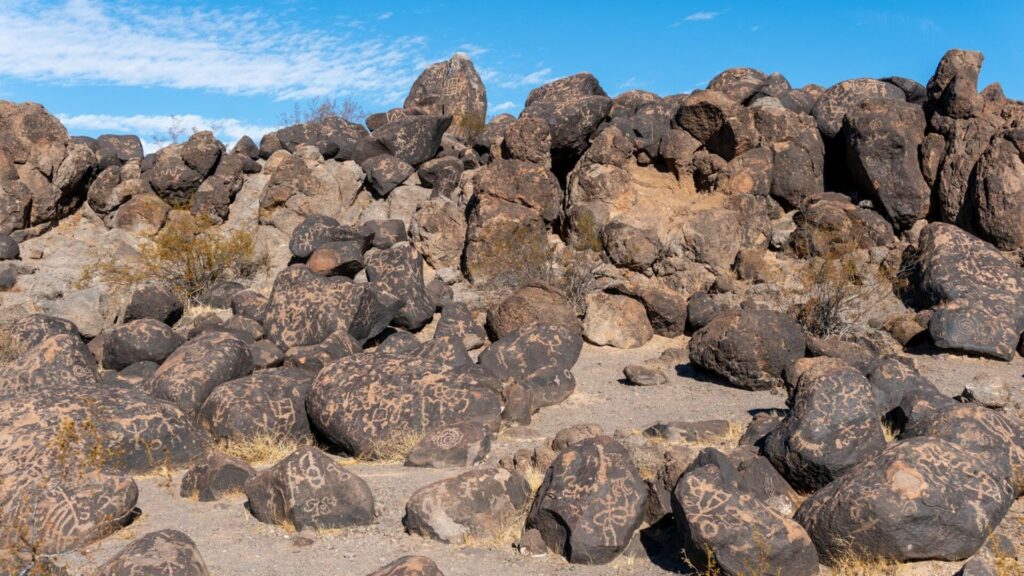 A close up of the Painted Rock Petroglyph site near Dateland, Arizona. 