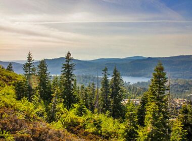 A scenic view of the lake at Snowflower Thousand Trails RV Resort.