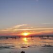 Sunset sky over a beach at the oceanfront access at the Thousand Trails Oceana RV Resort.