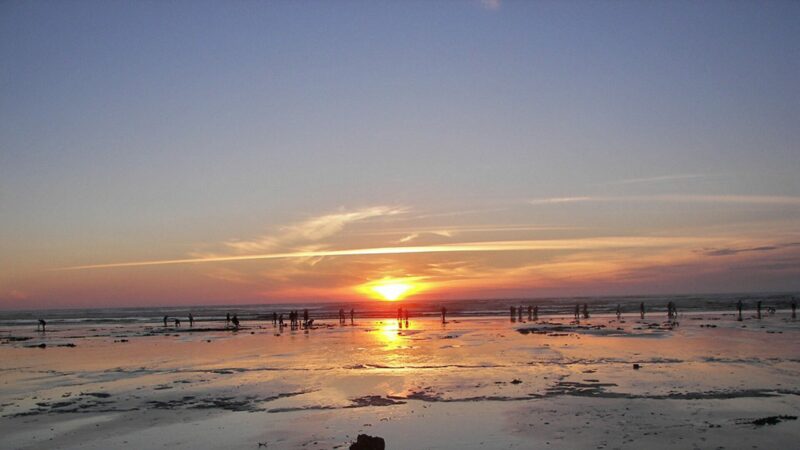 Sunset sky over a beach at the oceanfront access at the Thousand Trails Oceana RV Resort.